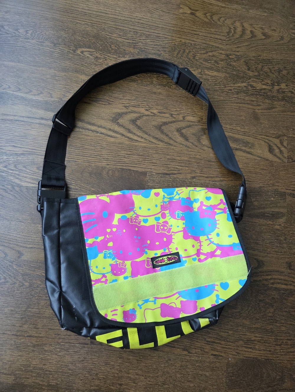 Hello Kitty Neon Pop Crossbody Messenger Vinyl Bag Reversible Flap